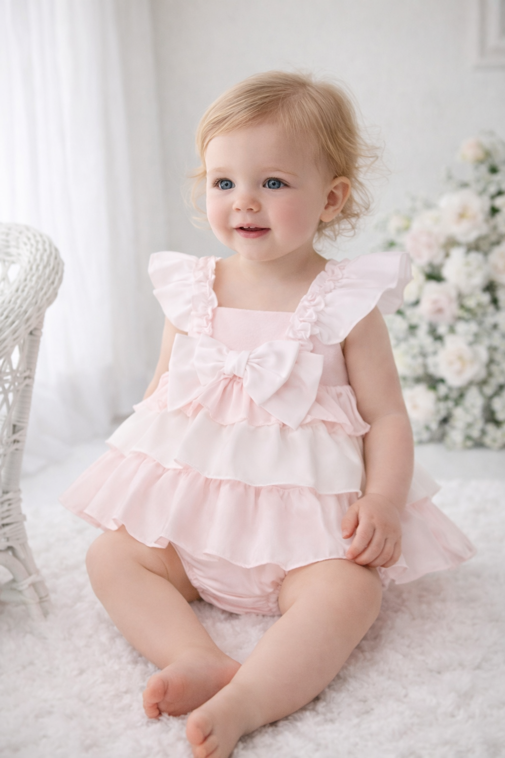 Weemee puff ball sundress with pant- pink