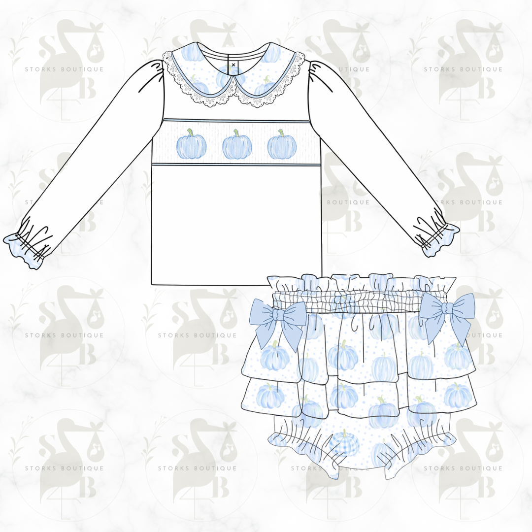 Blue Lace Pumpkin Smocked Jam pant set