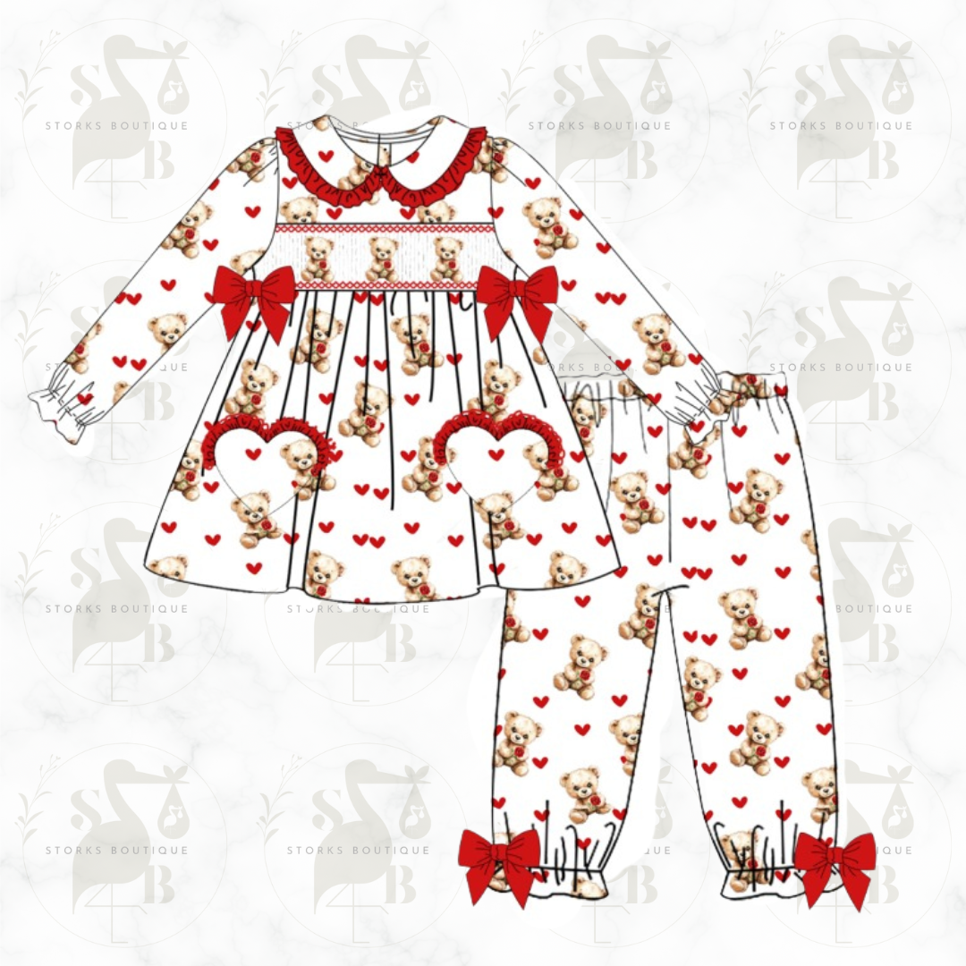 Cuddle Bear Valentine smocked pjs