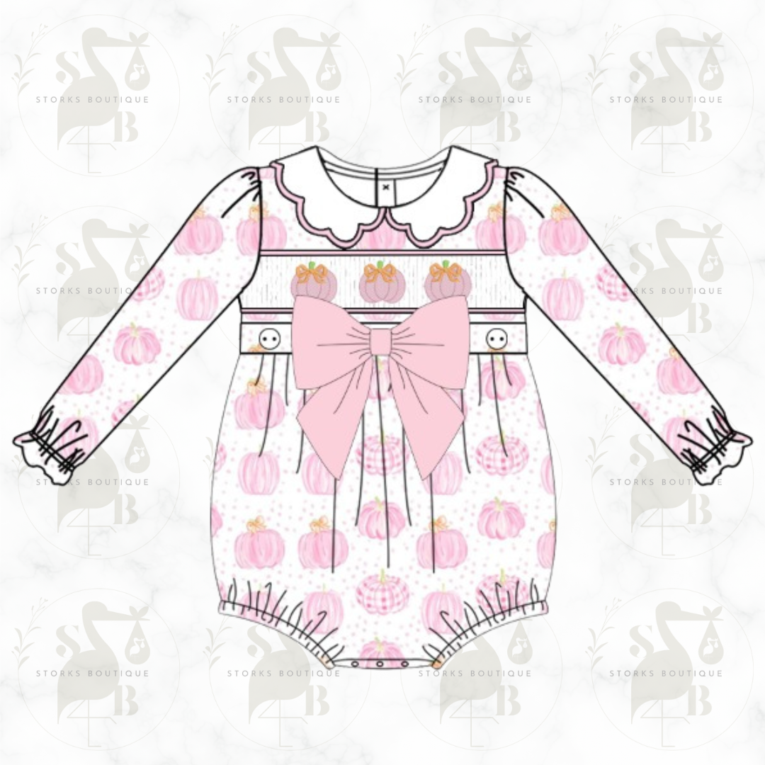 Pink Pumpkin Smocked Romper
