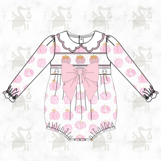 Pink Pumpkin Smocked Romper