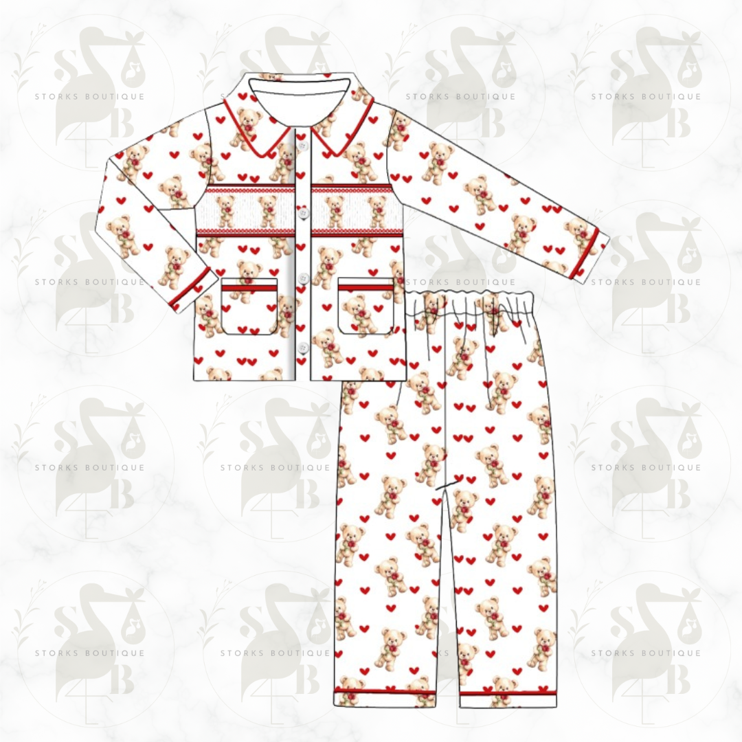 Cuddle Bear Valentine smocked pjs