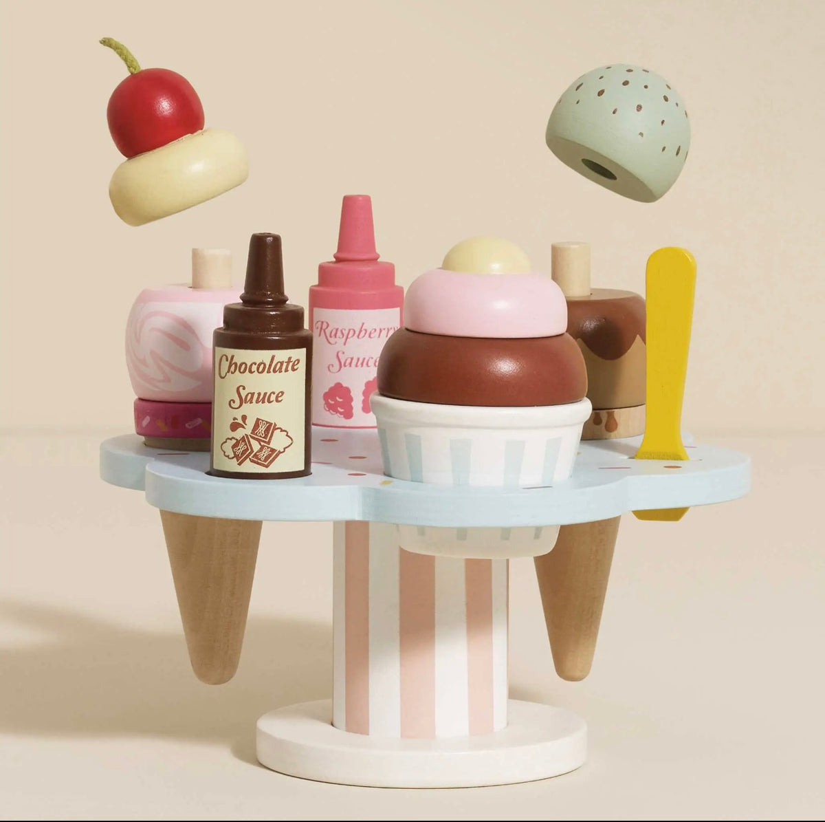 Wooden ice cream stand & toppings