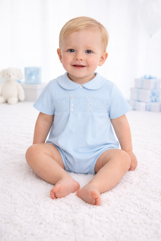 Smocked cotton romper blue - pex