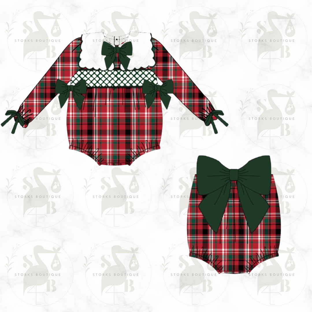 Traditional Christmas Smocked Bib romper