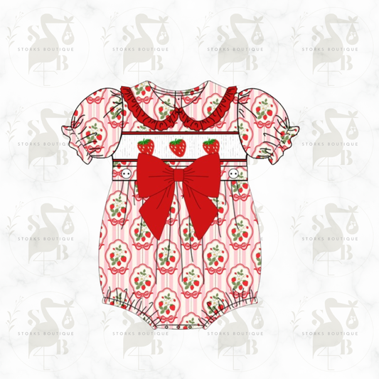 Summer Strawbs Smocked romper