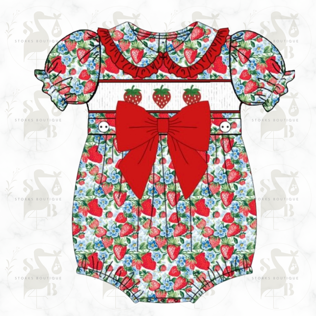 Strawberry smocked romper