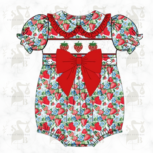 Strawberry smocked romper