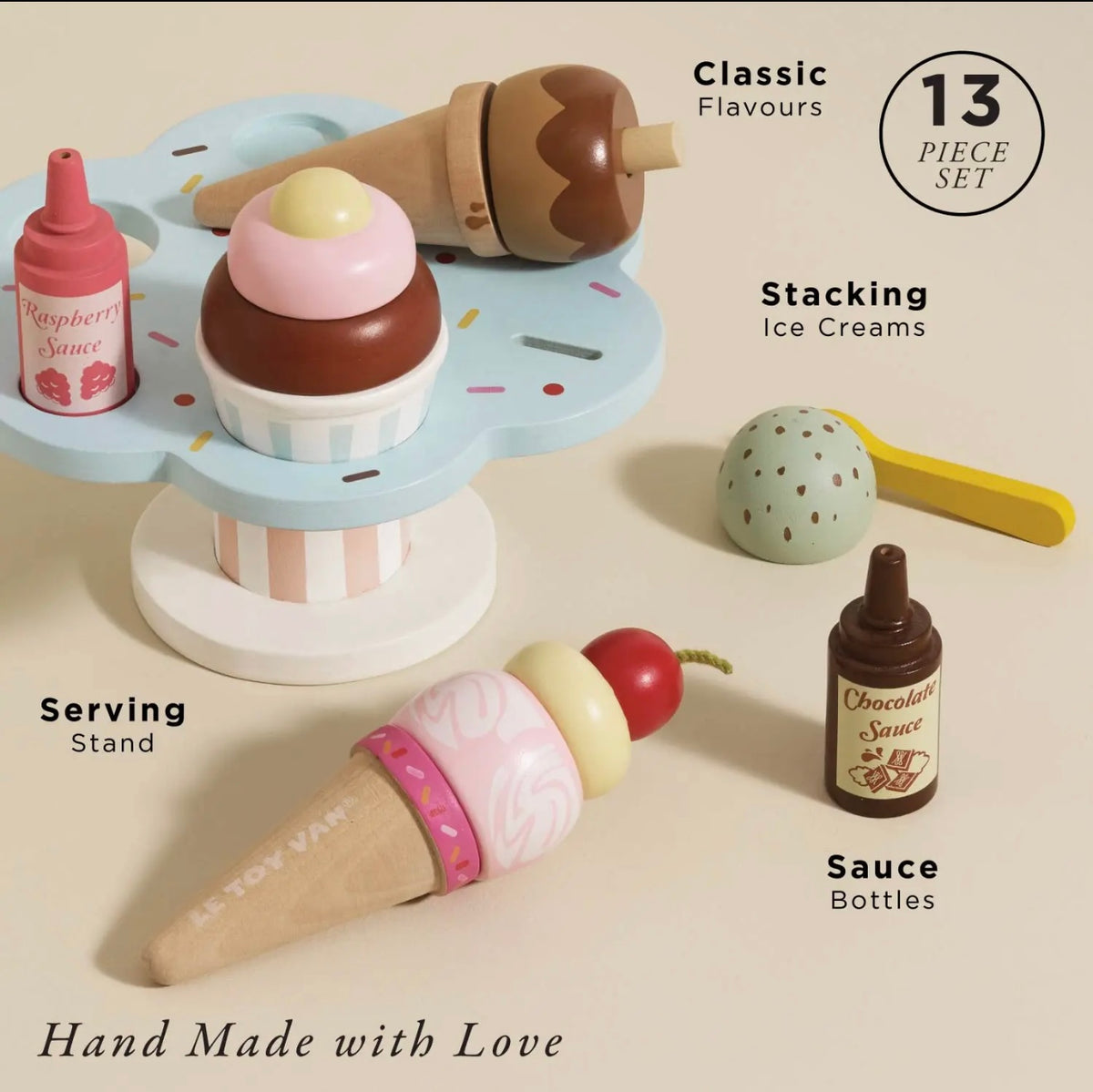 Wooden ice cream stand & toppings