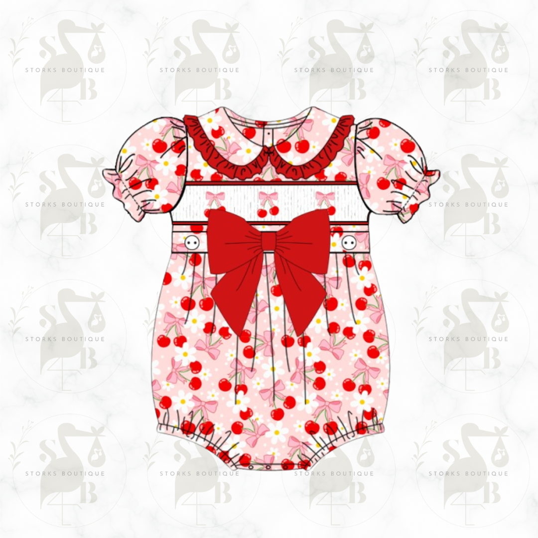 Cherry Dreams Smocked Romper