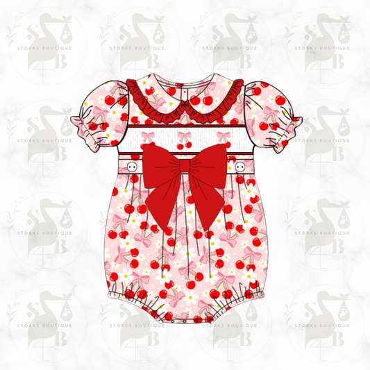Cherry Dreams Smocked Romper