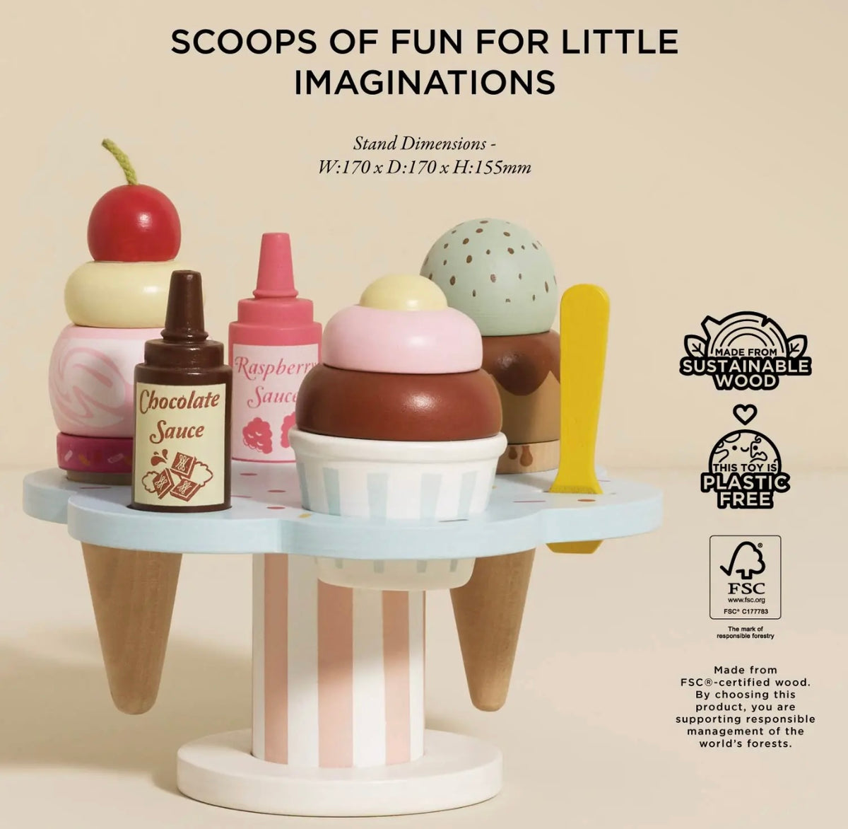 Wooden ice cream stand & toppings