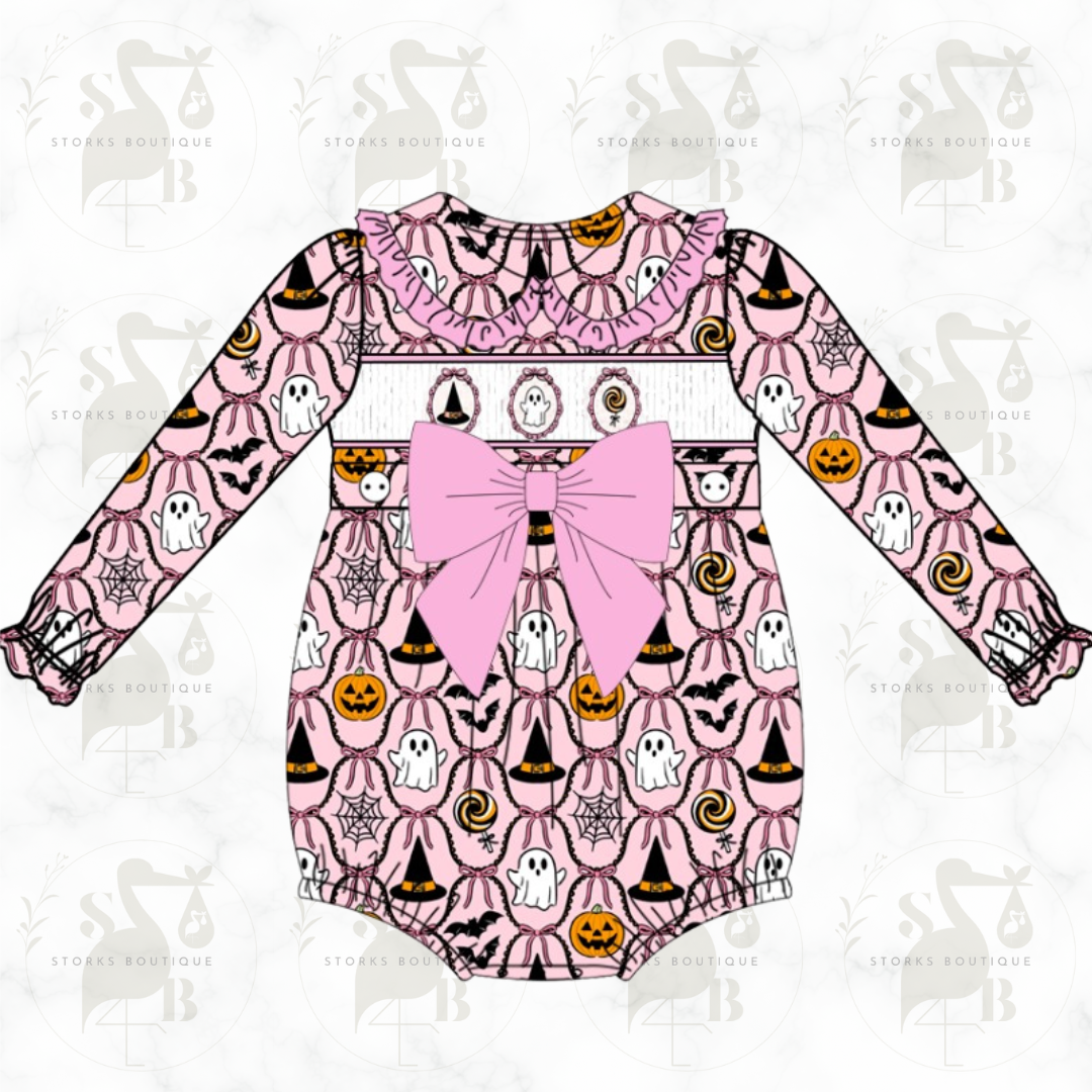 Too cute to spook smocked romper