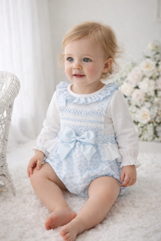 Blue floral Frilly shoulder romper with shirt